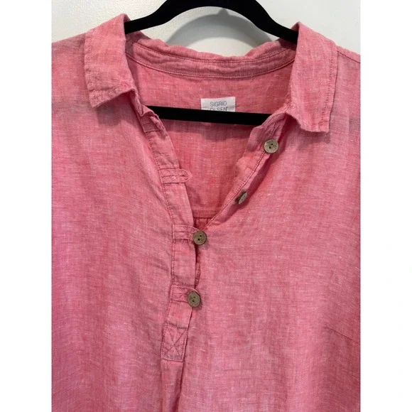 Sigrid Olsen Womens 2X Pink 100% Linen Roll Tab Sleeve Henley Tunic Top Blouse - Picture 3 of 6
